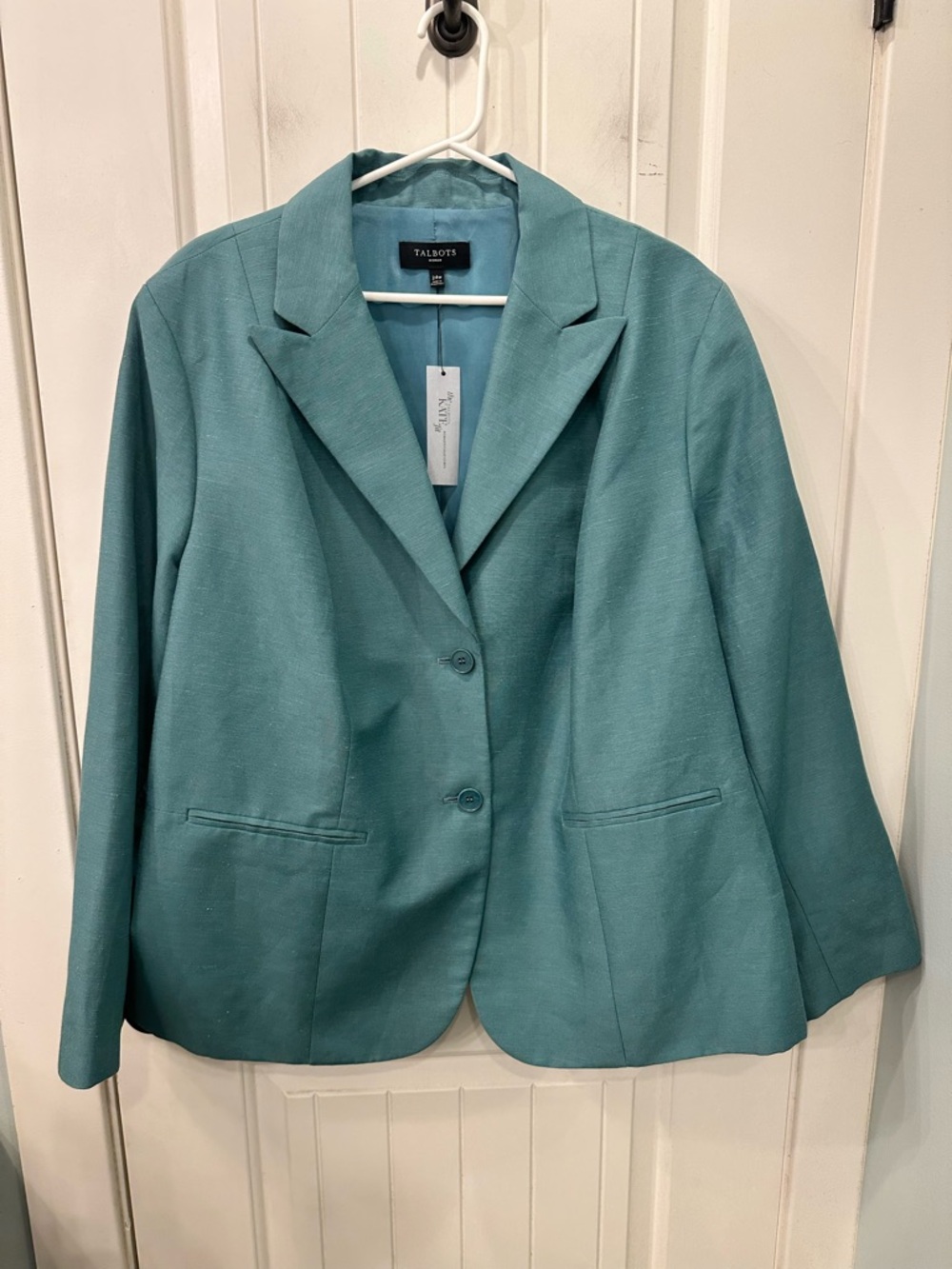 NWT Talbots Woman Kate Fit Teal Linen Blend Blazer Jacket 24W Plus